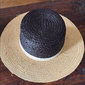 Zara Hat Elegant Black and Tan Woven Straw Hat